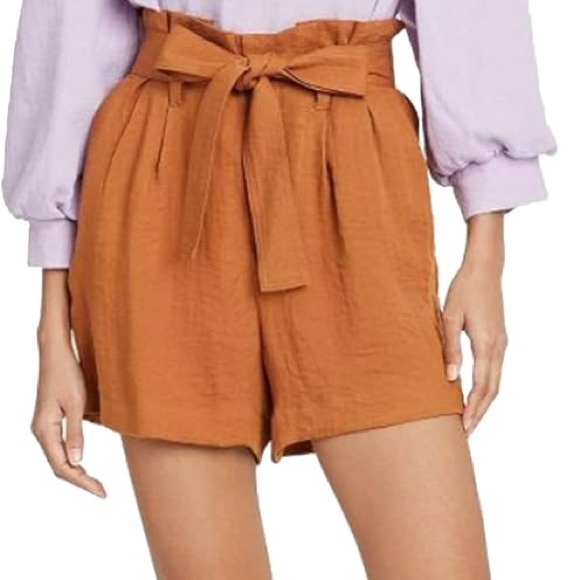 a new day Pants - a new day Women's High Waist Rust/Tan Shorts with Tie Belt G